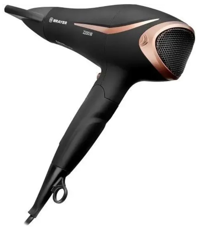 Фен BRAYER BR3000BN, 2200 Вт, 3 скорости, 3 температурных режима