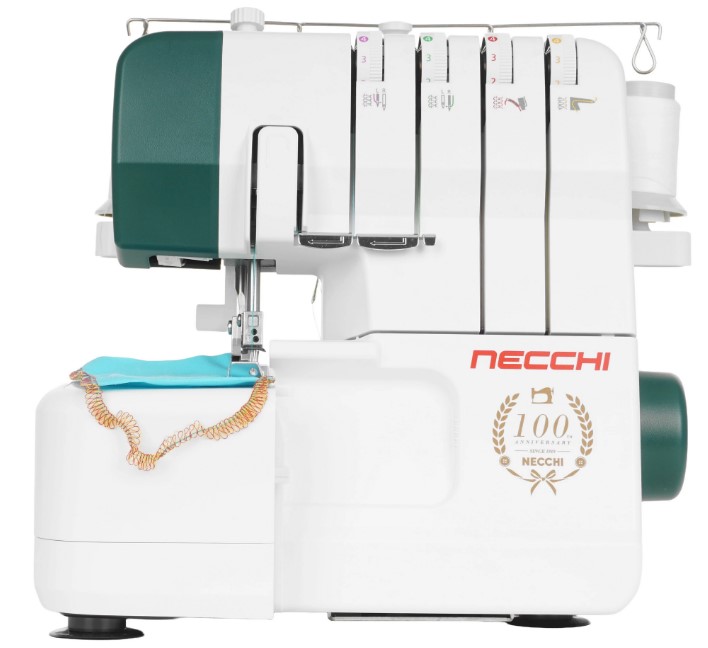 Оверлок Necchi 4537 2/3/4-х ниточный оверлок, LED подсветка, 12 видов швов, встроенный роликовый шов, встроенный дифференциал, свободный рукав, цветная система заправки, отключаемый верхний нож, металлическая станина¶Ширина шва 3 – 7мм, мах.длинна стежка 4мм, скорость шитья 1300ст/мин, мощность 100Вт., чехол мягкий.