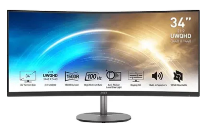 Монитор MSI 9S6-3PB2CT-212, PRO MP341CQ E12, 34" UWQHD, VA, 120Гц
