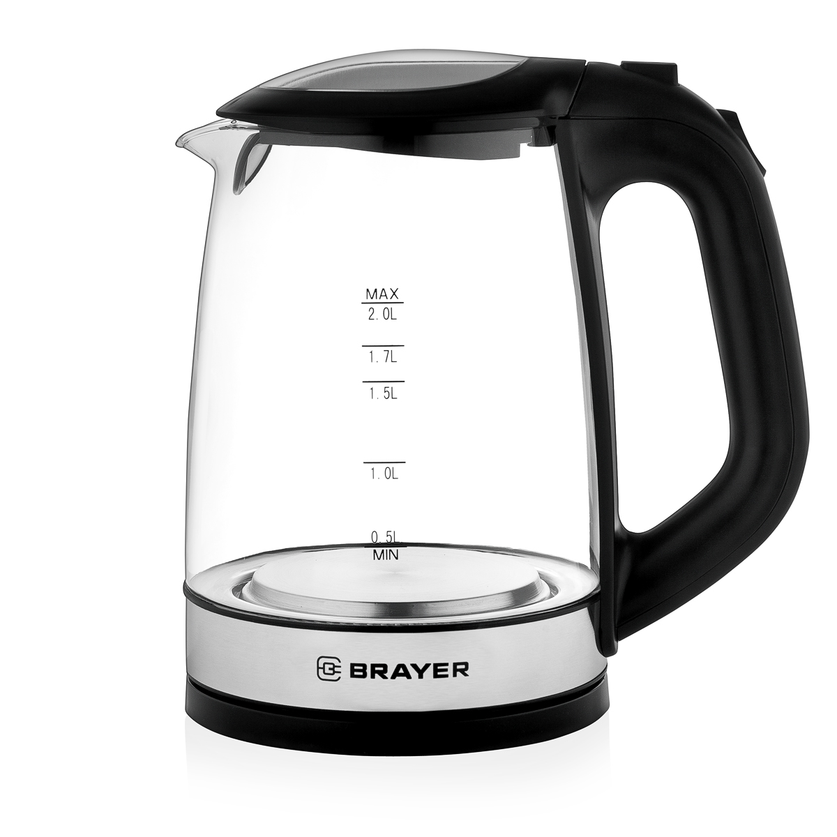 Чайник электрический BRAYER BR1040BK черный, 2.0 л, 2200 Вт, скрытый нагревательный элемент