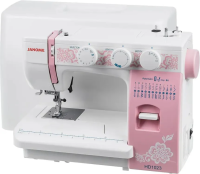 Швейная машина Janome HD1023 белый/розовый, электромеханическая, вертикальный качающийся, 25 операций, автоматическая петля